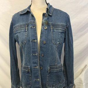 Kids Girls Stretch M Blue Jean Jacket w/small stain above top front button